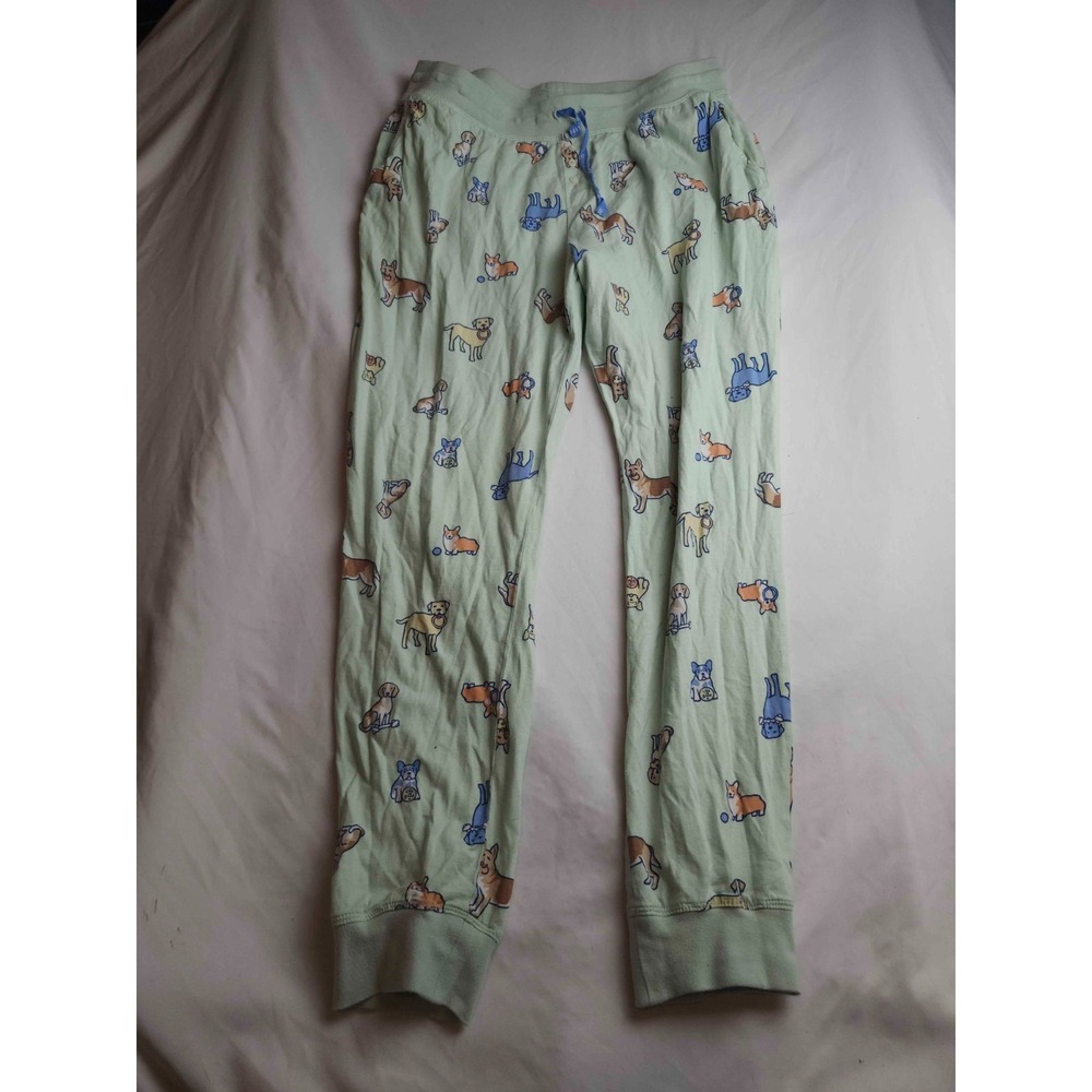 Life is Good Dog Print Pajama Pants Womens M Green Graphic Comfy Loungewear